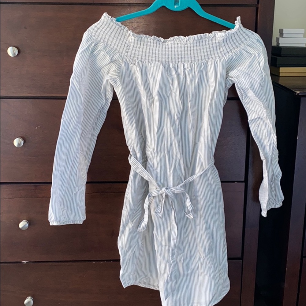 Express Striped Off-The-Shoulder Tie Mini Dress